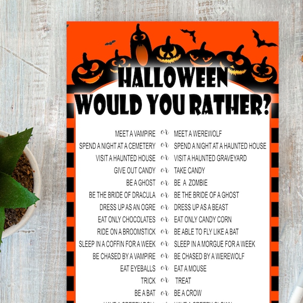 Halloween Would You Rather Game, Halloween Would you rather party game, Halloween Party Game