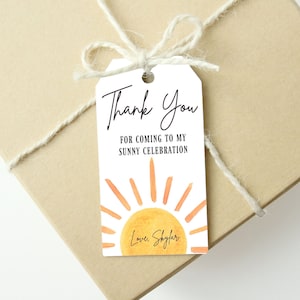 Editable Sun Birthday Thank You Favor Tags Treat Tag Party Baby Shower Tag Sunshine Boho Yellow Neutral Digital Printable Corjl Template