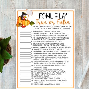 Thanksgiving Fowl Play, Thanksgiving Game, Thanksgiving Party Game, Printable Thanksgiving Game Fowl Play, Turkey Day Game, Fun Game, X17