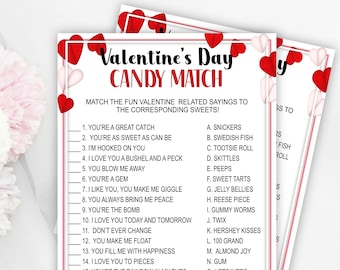 Valentine's Day Candy Match Game, Candy Game, Valentine's Day, Fun Valentine's Party, Printable, Valentine Game, Adult Game, Teens, Heart