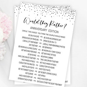Anniversary Would they rather game, Wedding Anniversary Game, 50th, 60th, 70th, 25th, 10th, 20th, 15th, 30th,55th,annivesary games,printable