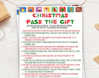 Christmas Pass the Gift Game, Christmas Printable Game, Fun Christmas Game For Kids, Adults,Group Game, Christmas Game, Family, Office, 1105