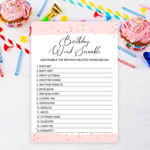 Birthday Word Scramble Game, Printable Birthday Game, Slumber Party, Birthday Party ,Sleepover,Adult,Teens, Women, Birthday Party Game, 1110