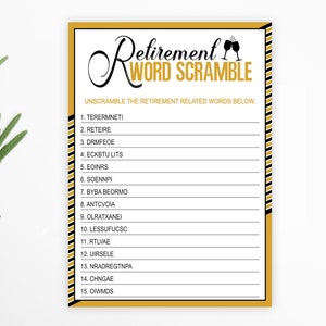 Retirement Game, Word Scramble Retirement Game, Printable Retirement ...