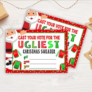 Natale brutto maglione Concorso Schede elettorali Schede elettorali Maglione più brutto votare festa brutto maglione Gioco di Natale brutto maglione STAMPABILE