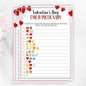 Valentine's Day Emoji Pictionary Game, Fun Valentine's Day, Fun Valentine's Party, Printable, Valentine Game, Adult Game, Teens, Heart