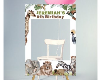 Editable Jungle Photo Frame Booth Sign birthday Prop Jungle Animals Photo Booth Prop Frame Wild Forest  PRINTABLE Corjl Digital Download