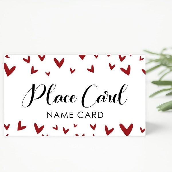 Editable Hearts Place Card Food Label Name Card Table Tent Card Heart Shape Buffet Label Digital Download PRINTABLE Corjl Template