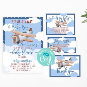 Editable Airplane Baby Shower Invitation Set PRINTABLE Blue | Etsy