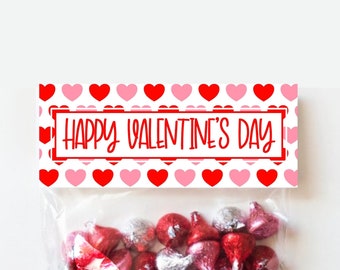Happy Valentine's Day Treat Bag Toppers, Valentines  Treat  Card Topper, Printable, Valentines Kids Treat Tags, Instant DIY, Pink Red