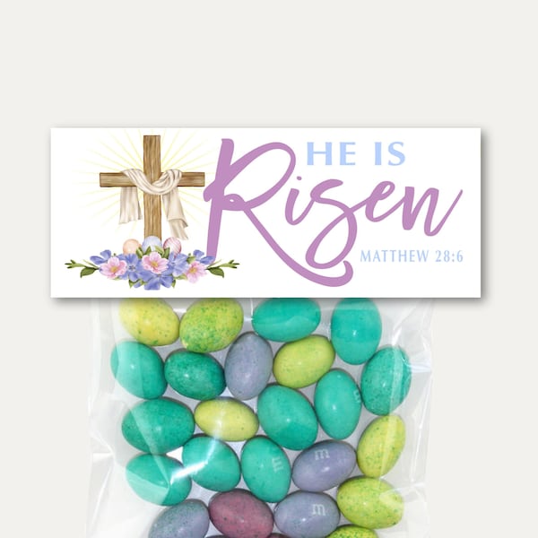 Easter Day Treat Bag Topper,Classroom Favor Bag,Goody Bag Topper,Kid's Treat Bag,Goodie bag,candy loot bag, PRINTABLE, Christian,Bible Verse