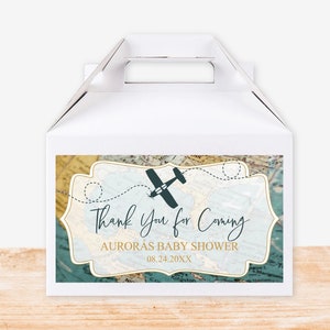 Editable Travel Gable Box Favor Label  Birthday Party Treat Box Birthday Baby Shower Adventure Airplane PRINTABLE Corjl Template