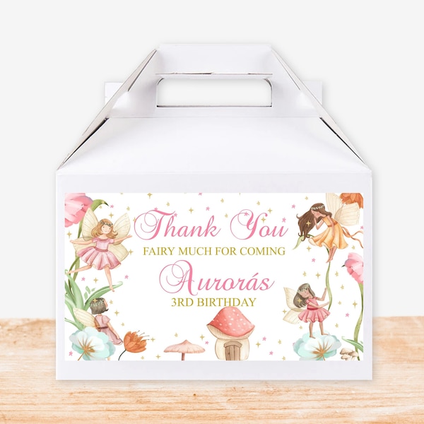 Editable Fairy Gable Box Favor Label Gift Box Label Birthday Party Gift Box Birthday Fairy Princess Garden Magical Enchanted PRINTABLE Corjl