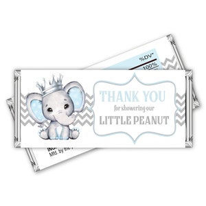 Baby Shower Candy Bar Wrapper, Baby Shower, Chocolate Bar Wrapper, PRINTABLE, Thank you, Chocolate Bar Wrapper, blue Elephant with crown
