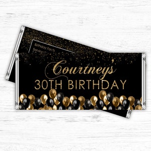 Editable Gold Black Balloon Candy Bar Wrapper Label balloons Favor Birthday Party Chocolate Bar Wrapper PRINTABLE Corjl Template Download