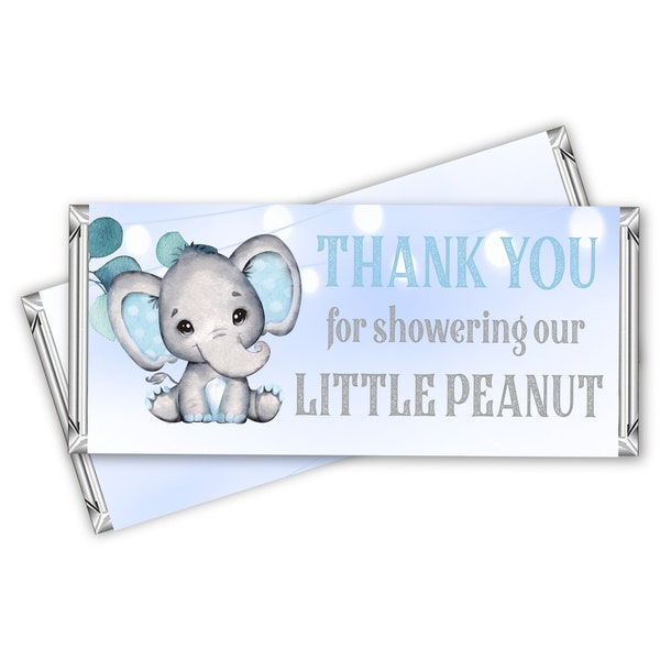 Elephant Baby Shower Candy Bar Wrapper, Baby Shower, Chocolate Bar Wrapper, PRINTABLE, Baby Shower Thank you Chocolate Bar Wrapper,Blue ,Boy