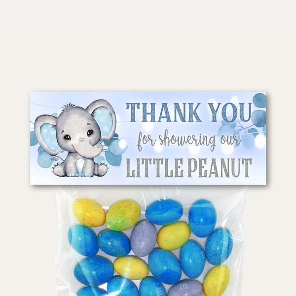 Elephant Baby Shower Treat Bag Topper, Favor Bag Topper, Goody Bag Topper, Goodie bag, candy loot bag, PRINTABLE, blue elephant baby boy