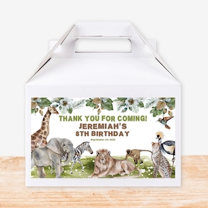 Bearbeitbare Dschungel Giebel Box Favor Label Geschenkbox Label Geburtstag Party Geschenkbox Geburtstag Baby Shower Dschungel Tiere DRUCKBARE Corjl Vorlage