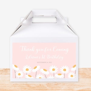 Editable Daisy Gable Box Favor Label Birthday Party Treat Box Birthday Baby Shower Daisy Boho Digital Download PRINTABLE Corjl Template