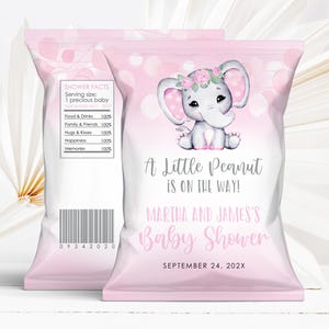 Pinker Elefant-Babyparty-Chip-Beuteletikett: Bearbeitbare Corjl-Vorlage (digitaler Download)