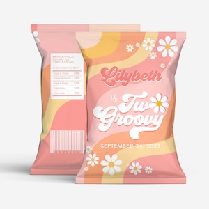 Etichetta modificabile Groovy Chip Bag STAMPABILE Due Groovy 2nd Birthday Chip Bag Favor DIY Orange Daisy Retro Daisy Download digitale Modello Corjl