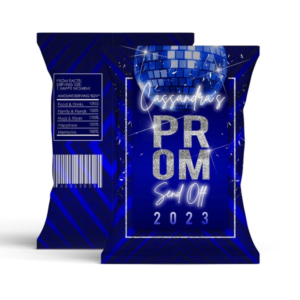 Editable Prom Silver Blue Chip Bag Label PRINTABLE Silver Blue Chip Bag Favor DIY Prom Send Off Digital Download Corjl Template