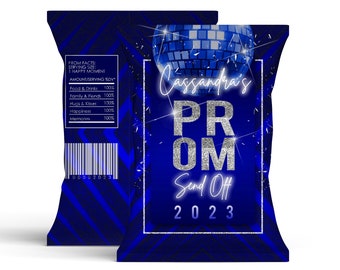 Editable Prom Silver Blue Chip Bag Label PRINTABLE Silver Blue Chip Bag Favor DIY Prom Send Off Digital Download Corjl Template