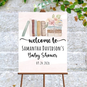 Editable Storybook Welcome Sign Party Storybook Baby Shower Welcome Book Baby Shower Decor Sign Pink Storybook Corjl Template PRINTABLE