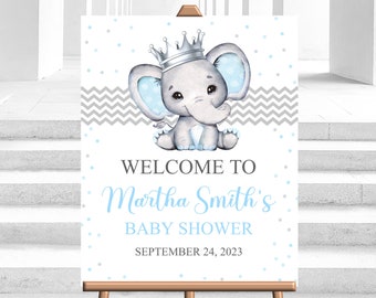 Editable Elephant Welcome Party Sign Little Peanut Boy Blue Elephant Baby Shower Welcome Baby Shower Decor Sign Corjl Template PRINTABLE