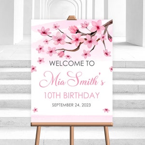 Editabile Fiore di ciliegio Segno di benvenuto Festa di compleanno Baby Shower Segno di benvenuto Decoro Decorazione Rosa Ragazza Corjl modello digitale STAMPABILE