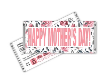 Mother&#39;s  Day Candy Bar Wrapper, Happy Mother&#39;s Day, Chocolate Bar Wrapper, PRINTABLE, Floral theme, Mother&#39;s Day Gift Idea