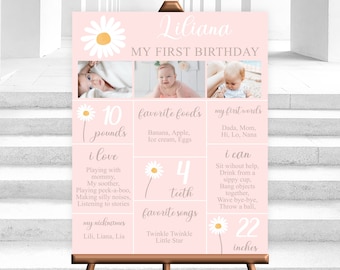 Editable Daisy Birthday Milestones Sign Daisy Boho First Birthday Milestone Sign Girl Floral Digital Download PRINTABLE 16x20 Corjl Template