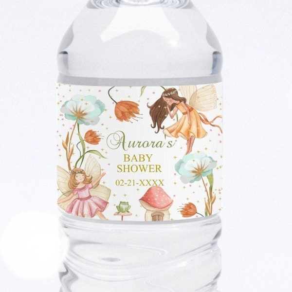Editable Fairy Water bottle Label Fairy Princess Water bottle label, baby shower Water Bottle Label Enchanted PRINTABLE  Corjl Template