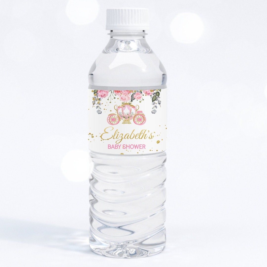 Editable Princess Water Bottle Label Pink Princess Carriage Water ...