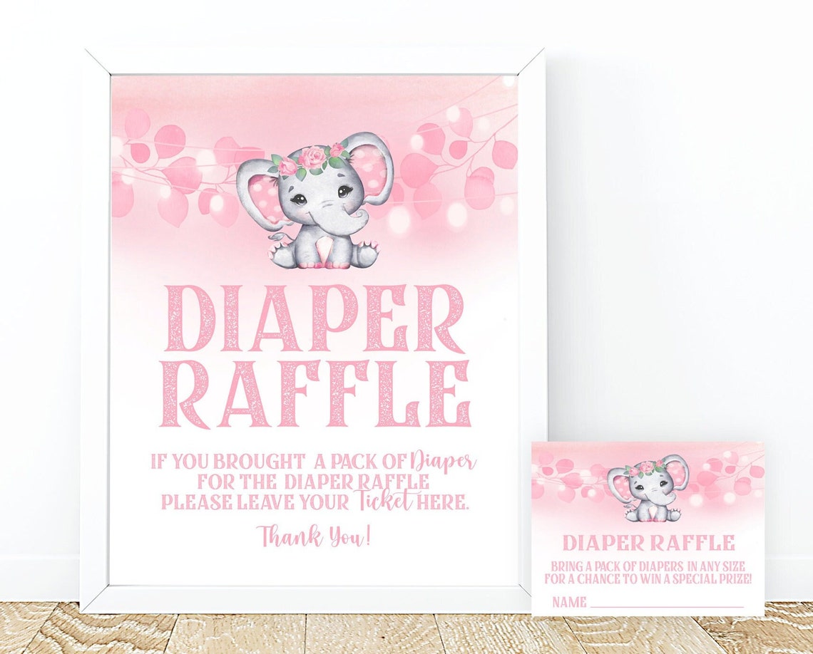 Elephant Diaper Raffle Ticket and Sign Pink Elephant Baby - Etsy