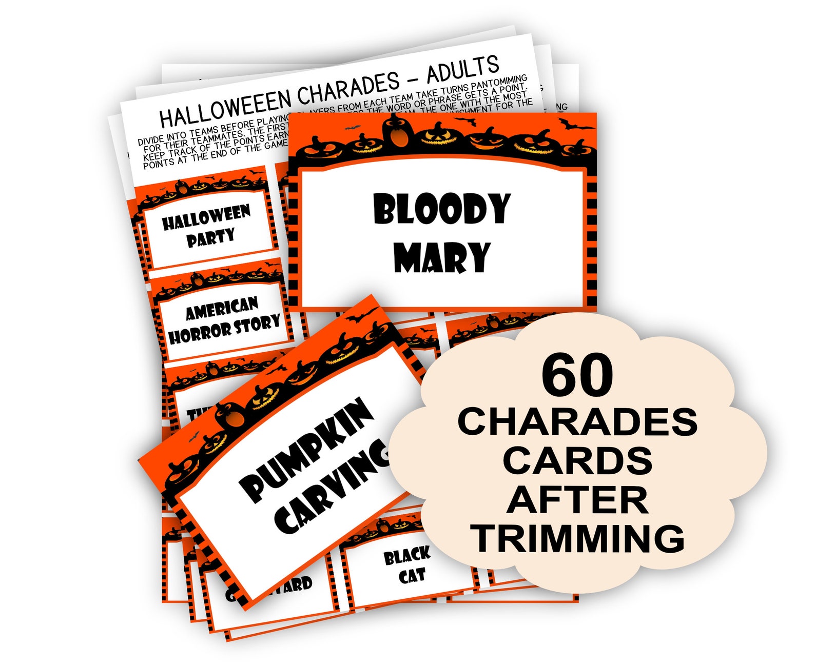 Printable Halloween Charades for Adults Adult Halloween | Etsy
