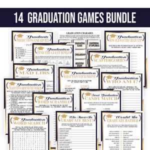 Dark Blue Gold Abschluss-Party-Spiel-Bundle-Pack bedruckbar, Abschluss-Beratung, Abschluss-Madlibs, Abschluss-Spiel, College, Abitur