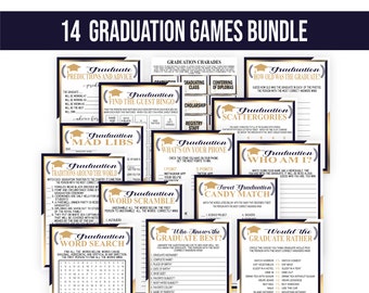 Dark Blue Gold Graduation Games Bundle, Printable (PDF)