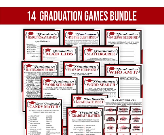 Red and Black Graduation Games Bundle, Printable (Digital Download)