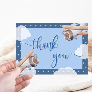 Twin Airplane Baby Shower Thank You Card (Printable Corjl Template)