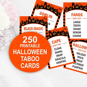 Jogo tabu de Halloween, jogo em grupo, família, Halloween, adultos, jogo tabu, IMPRIMÍVEL, cartas de jogo tabu, atividade de cartas tabu na noite de Halloween