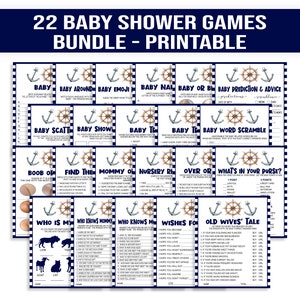 Nautical Baby Shower Game Bundle Blue Nautical Shower Games Navy Blue Nautical Printable Digital Download Baby Boy  Ahoy