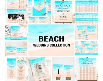 Beach Wedding Invitation Bundle Template Sea Wedding Invitation Suite Romantic Summer Package Pack Editable Template Digital Download