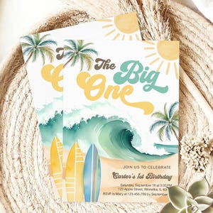 Editable Big One Surf Birthday Invitation: Beach 1st Birthday Party (Digital Download Template)