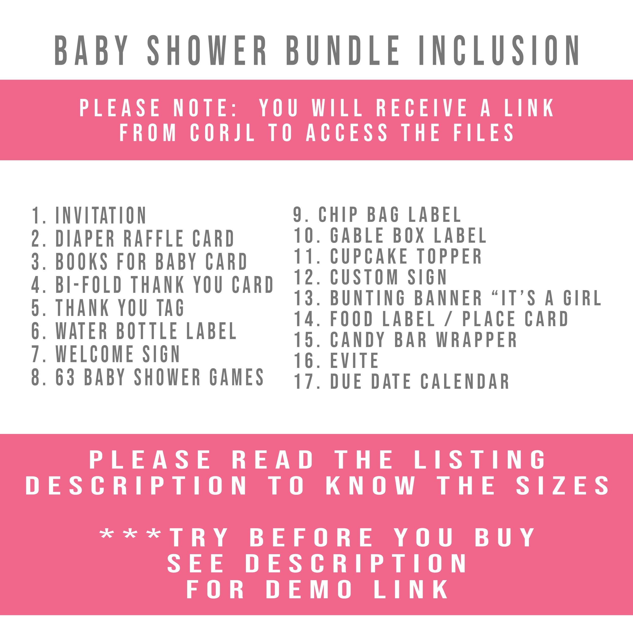 Editable Lily Baby Shower Invitation Bundle Template Girl Pink White ...