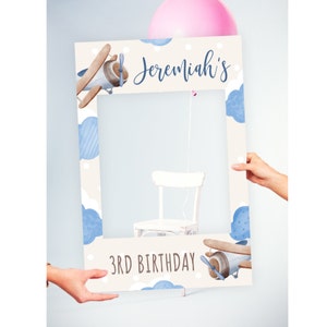 Editable Airplane boy photo booth frame birthday Sign time flies birthday Prop Adventure Travel Photobooth Prop Template Printable Download