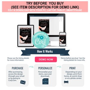 May include: A digital mockup showing how to personalize and print a sweet sixteen party invitation. The invitation features a black background with pink glitter and the text "Cassandra's Sweet Sixteen Sneaker Ball".