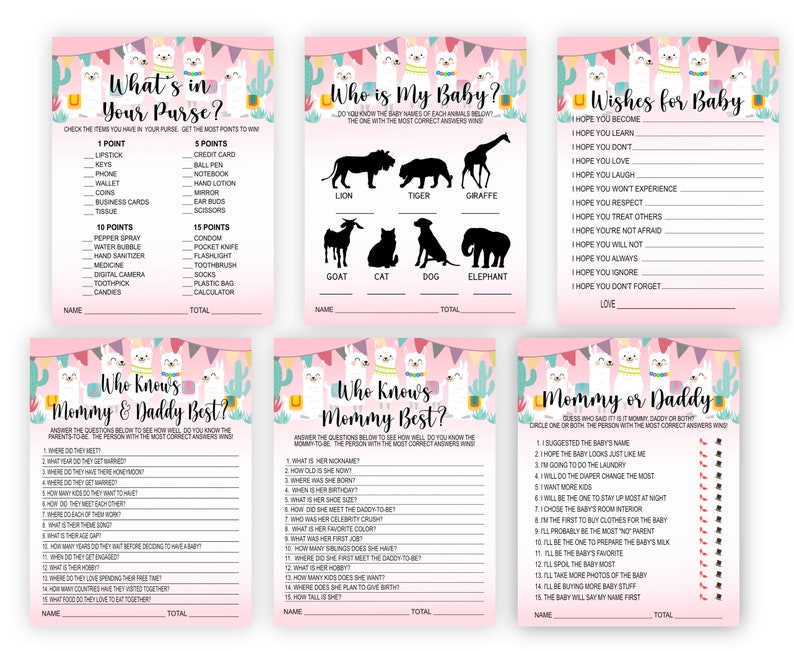 Llama Theme Baby Shower Game Bundle Alpaca Llama Baby Etsy