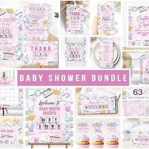 Editable Science Baby Shower Invitation Our Little Scientist Girl Chemistry Party Invite Bundle Package Digital Download Printable Template