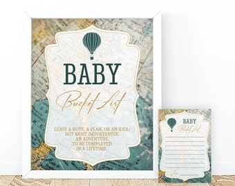 Hot Air Balloon Baby Bucket List Sign Card Baby Gender Neutral Baby Shower Game PRINTABLE Travel Rustic Baby Bucket List Card Adventure